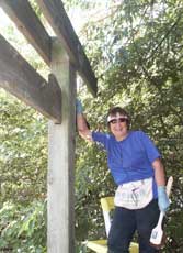 Grethe preparing torii for painting