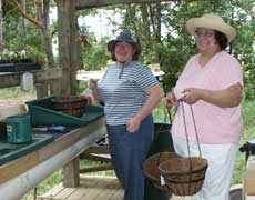 Trisha and Natalie planting hanging baskets